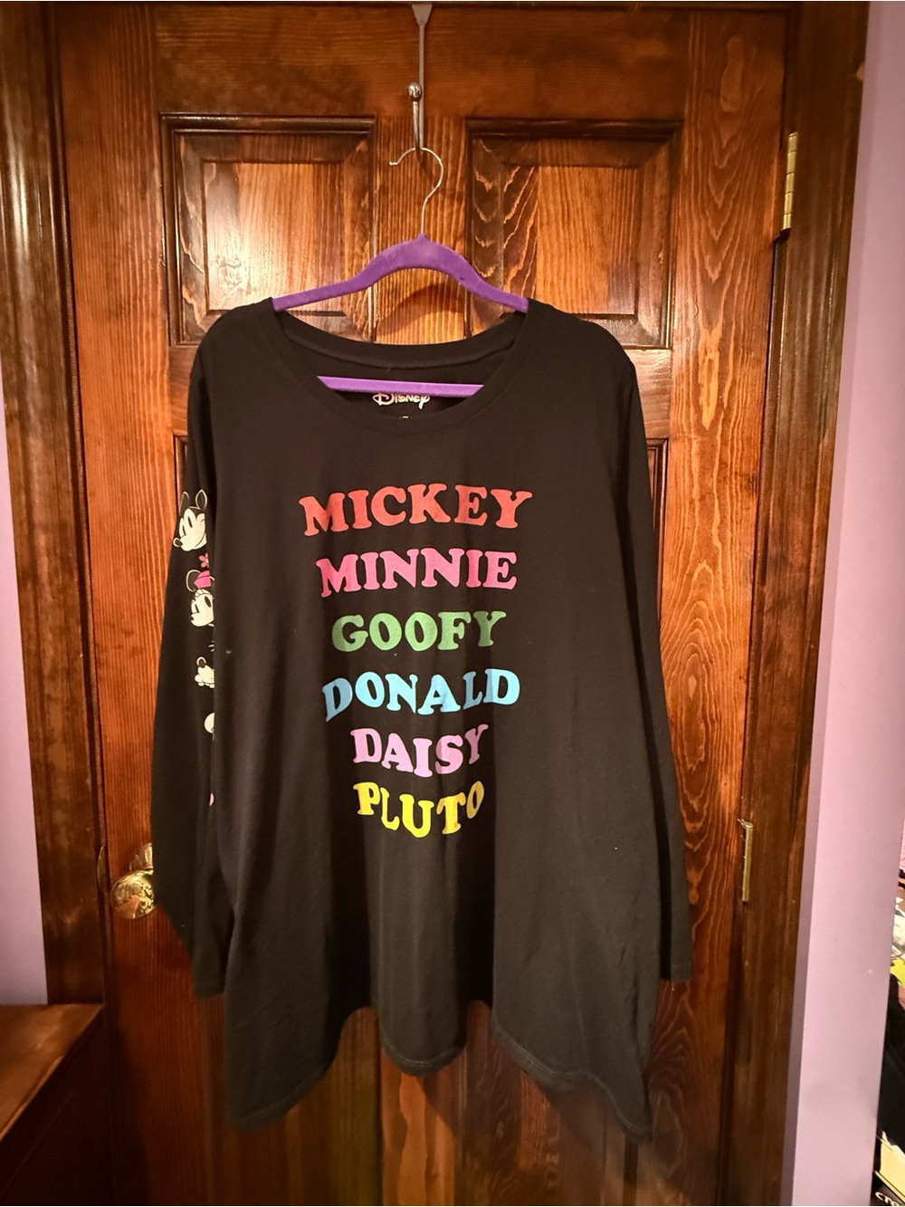 Disney Black Long-Sleeve Tee with Rainbow Character Names